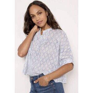 Emerson Fry India Collection Mandarin Collar Top Blue & White One Size EUC
